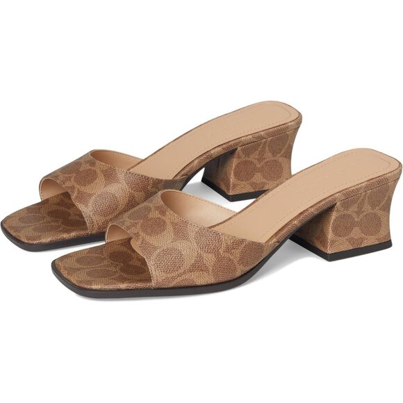 Coach Women's Sculpt C Sandals Tan Slip-On Designer Logo Pattern Casual - Picture 3 of 7